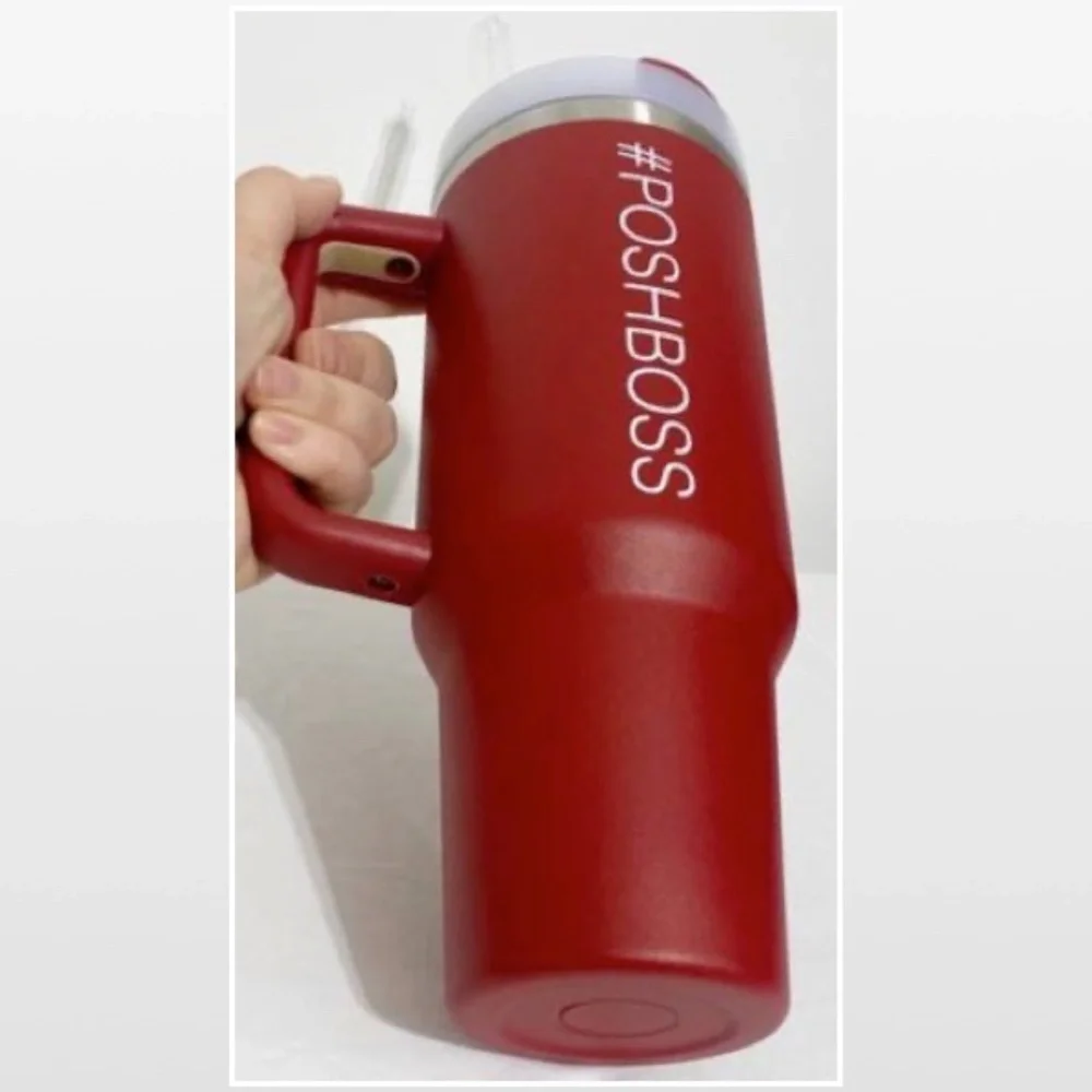 New Tumbler POSHBOSS Red White Large 40oz Travel Mug Thermos Cup